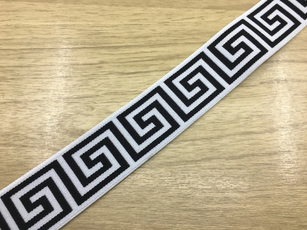 1 3/8 inch (35mm) Wide Black Wall Pattern White Plush Elastic Band,Waistband Elastic-1 Yard