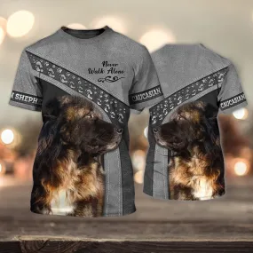 3D Dog T Shirts, Caucasian Shepherd Love Never Walk Alone All Over Print T-Shirt, Gift For Pet Loves