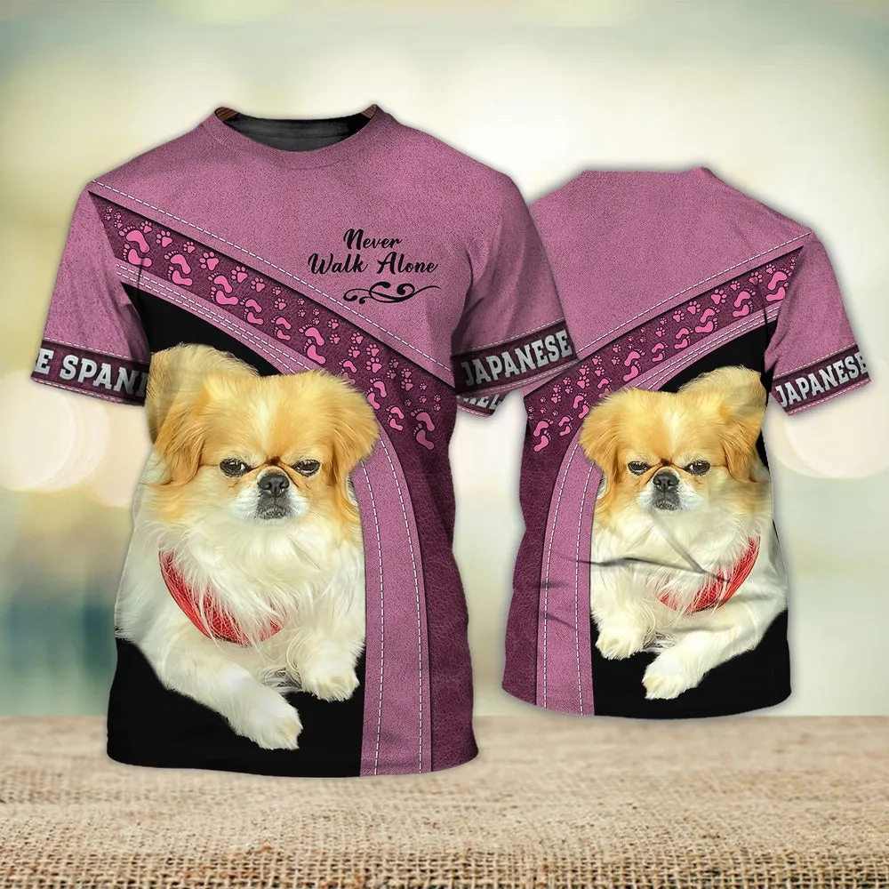 3D Dog T Shirts, Japanese Spaniel Love Never Walk Alone All Over Print T-Shirt, Gift For Pet Loves