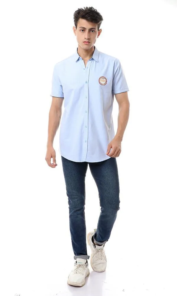 56879 Front Stitched Short Sleeves Light Blue Shirt