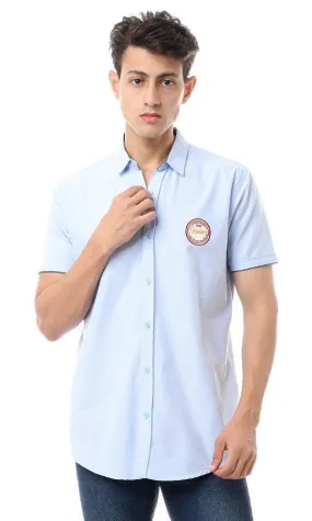 56879 Front Stitched Short Sleeves Light Blue Shirt