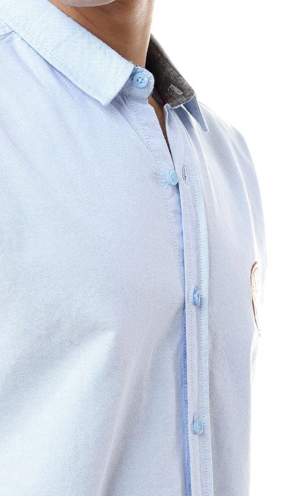 56879 Front Stitched Short Sleeves Light Blue Shirt