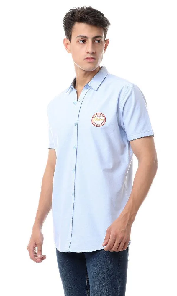 56879 Front Stitched Short Sleeves Light Blue Shirt