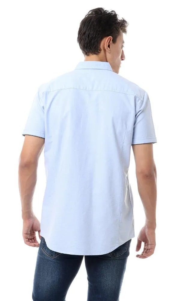 56879 Front Stitched Short Sleeves Light Blue Shirt