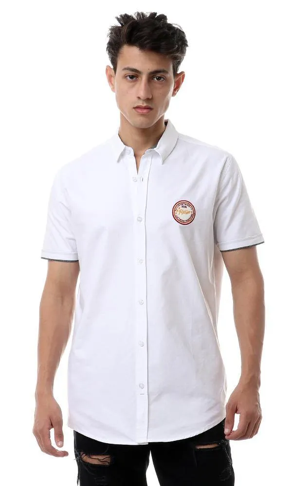 57866 Front Stitched Short Sleeves White Shirt