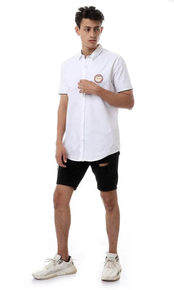 57866 Front Stitched Short Sleeves White Shirt