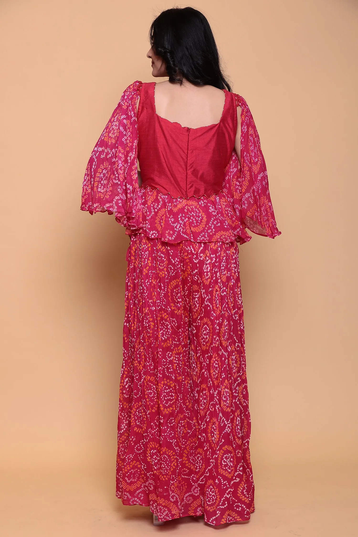 Bandhej Georgette Jump Suit with Gota Patti work.