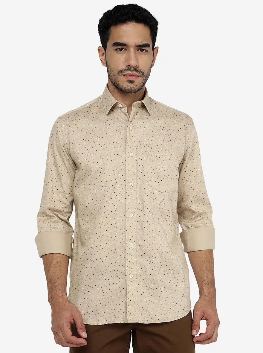 Beige Printed Slim Fit Semi Casual Shirt | JadeBlue