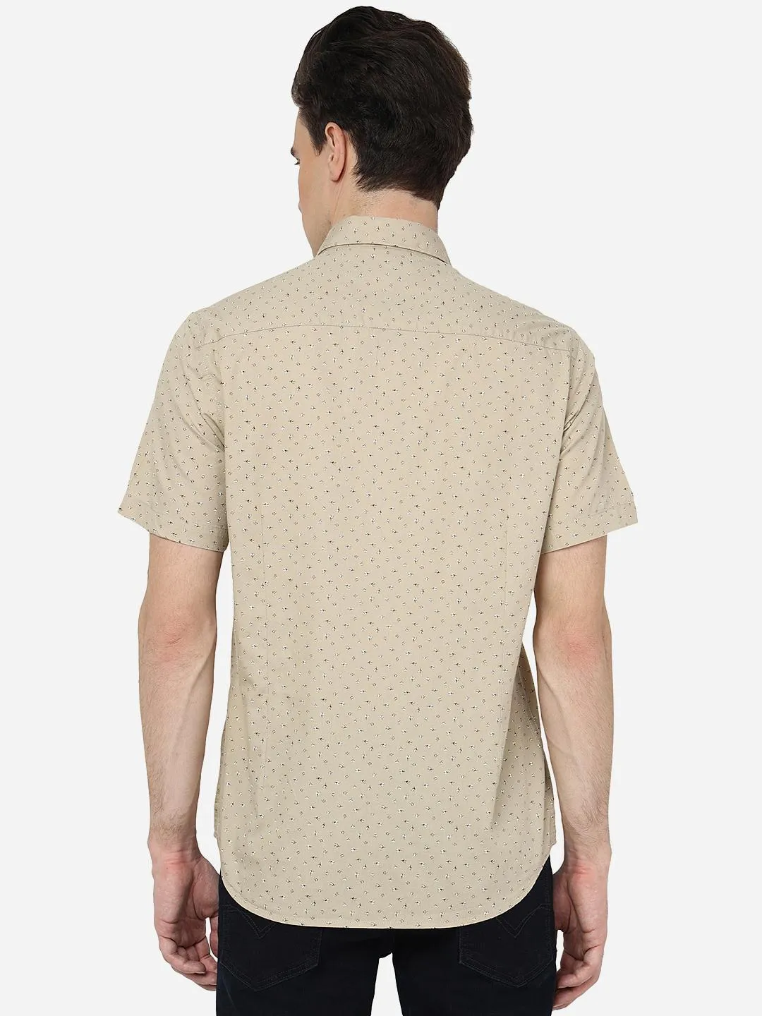 Beige Printed Smart Fit Semi Casual Shirt | Greenfibre