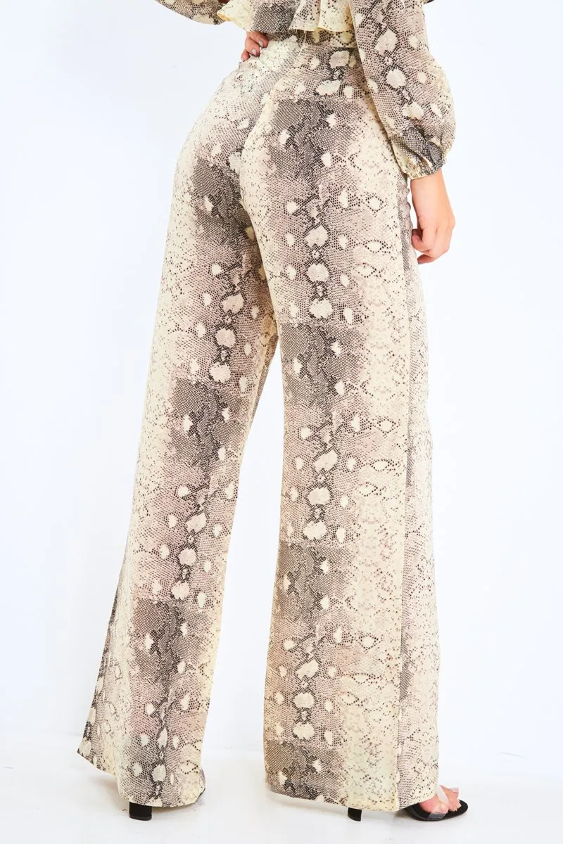 Beige Snake Wide Leg Trousers - Finley