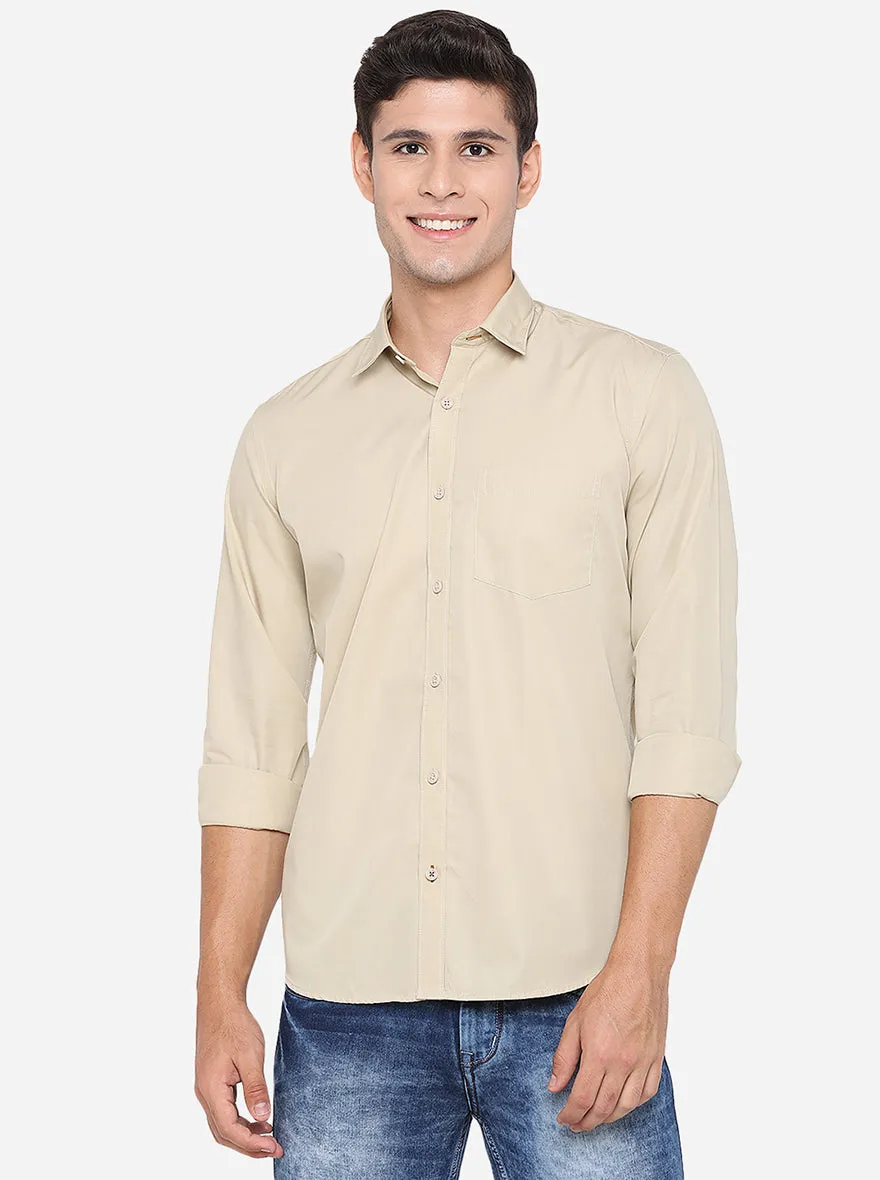 Beige Solid Slim Fit Casual Shirt | JadeBlue