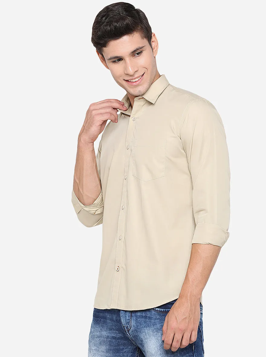 Beige Solid Slim Fit Casual Shirt | JadeBlue