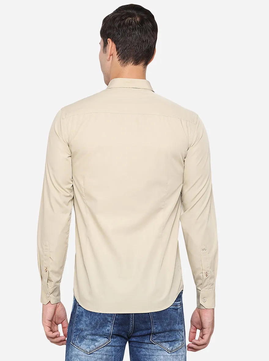 Beige Solid Slim Fit Casual Shirt | JadeBlue