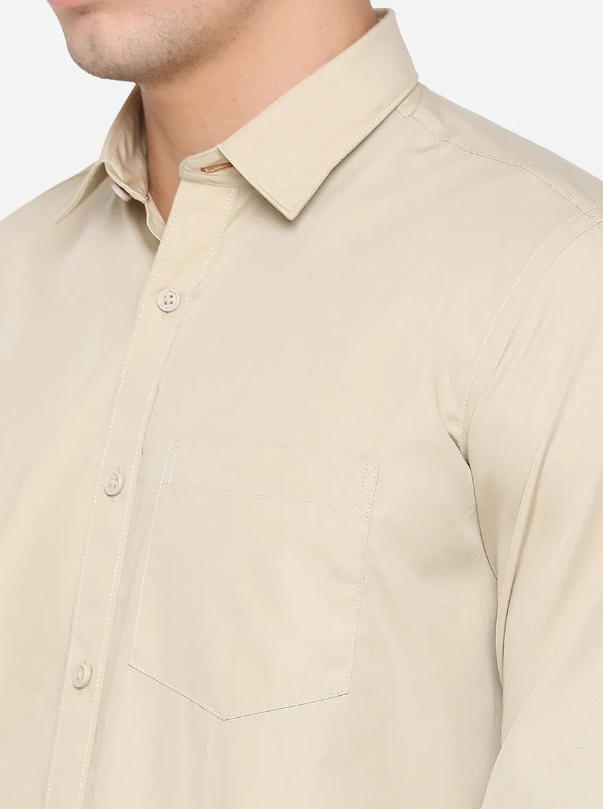 Beige Solid Slim Fit Casual Shirt | JadeBlue