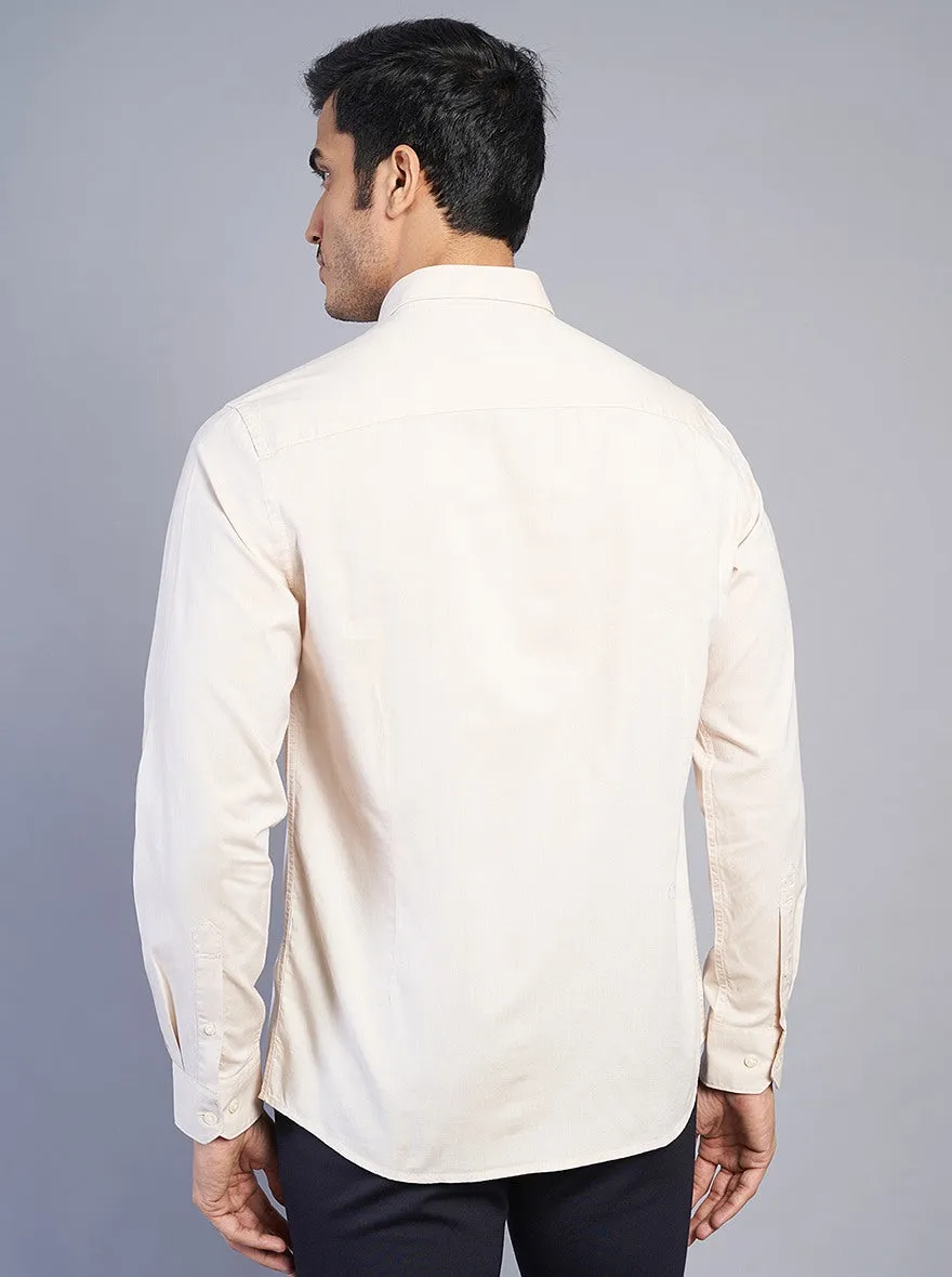 Beige Solid Slim Fit Semi Casual Shirt | JadeBlue