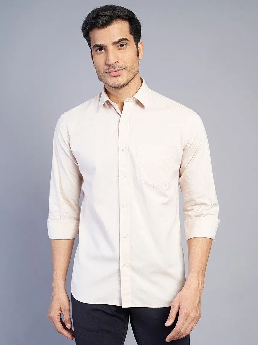 Beige Solid Slim Fit Semi Casual Shirt | JadeBlue