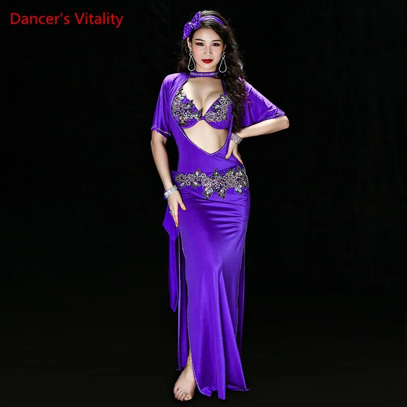 Belly Dance Performance Clothing for Women Shaabi Baladi 4pcs Bra Robe Headband Belt Underpants Belly Dancing Stage Robes