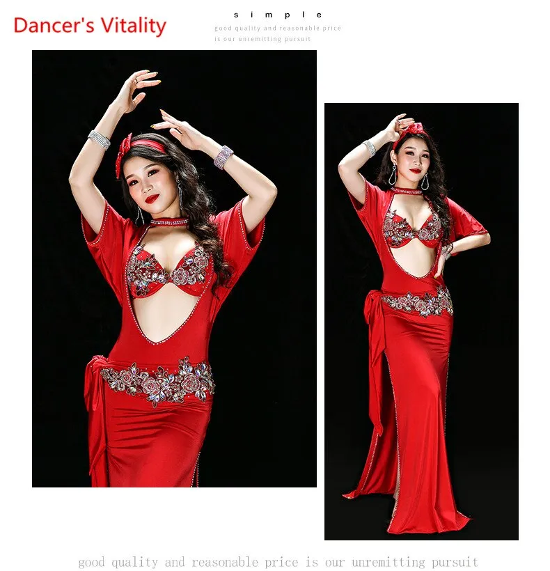 Belly Dance Performance Clothing for Women Shaabi Baladi 4pcs Bra Robe Headband Belt Underpants Belly Dancing Stage Robes