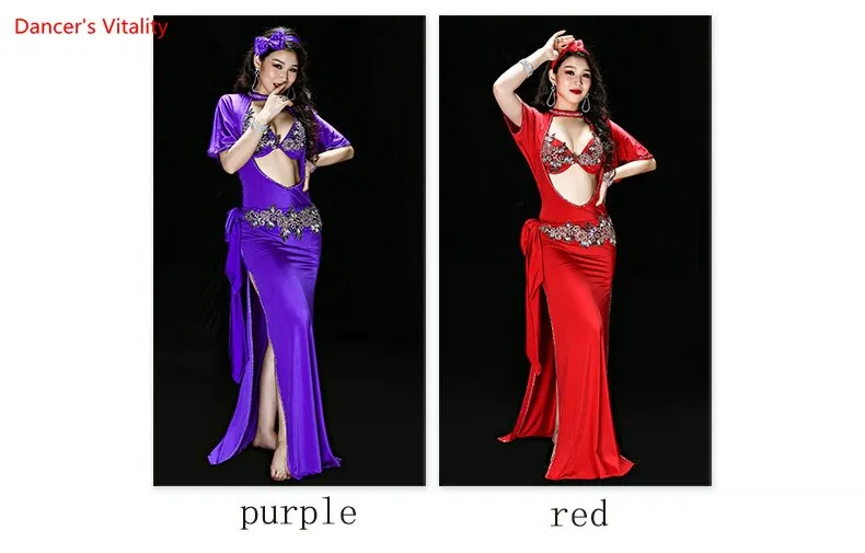 Belly Dance Performance Clothing for Women Shaabi Baladi 4pcs Bra Robe Headband Belt Underpants Belly Dancing Stage Robes