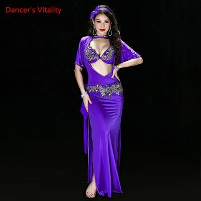 Belly Dance Performance Clothing for Women Shaabi Baladi 4pcs Bra Robe Headband Belt Underpants Belly Dancing Stage Robes