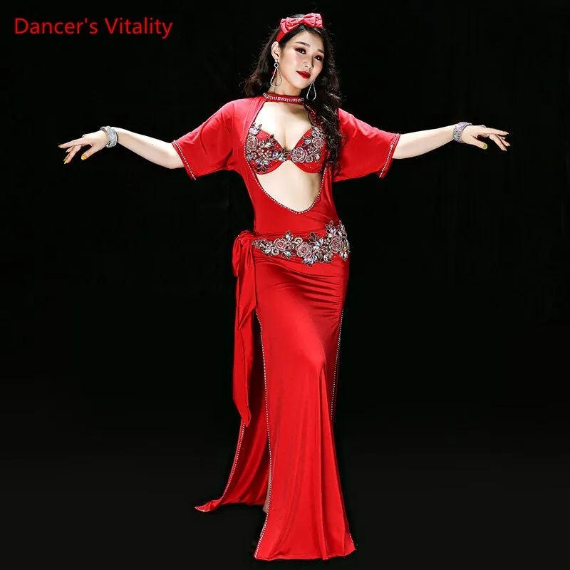 Belly Dance Performance Clothing for Women Shaabi Baladi 4pcs Bra Robe Headband Belt Underpants Belly Dancing Stage Robes