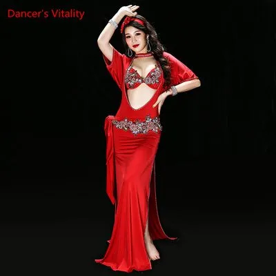 Belly Dance Performance Clothing for Women Shaabi Baladi 4pcs Bra Robe Headband Belt Underpants Belly Dancing Stage Robes