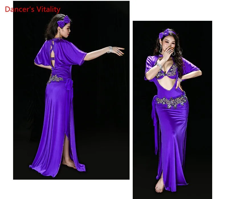 Belly Dance Performance Clothing for Women Shaabi Baladi 4pcs Bra Robe Headband Belt Underpants Belly Dancing Stage Robes