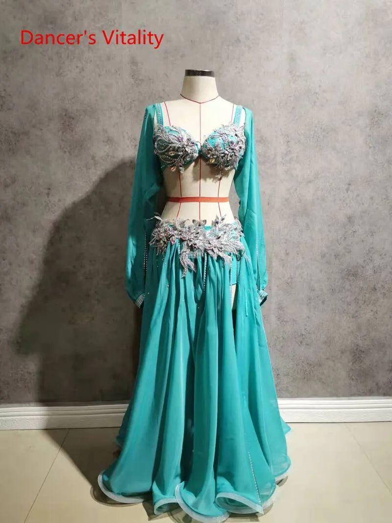 Belly Dance Suit Diamond-Studded Bra Split Big Swing Skirt Performance Clothes Set Female Adult High-End Competition Clothing