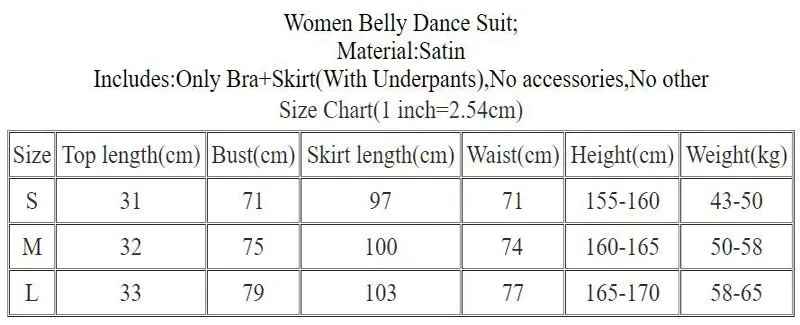 High-End Womens Belly Dance Costume Set - Luxurious Satin Bra and Split Big Swing Skirt for Oriental Dance Performances and Competitions