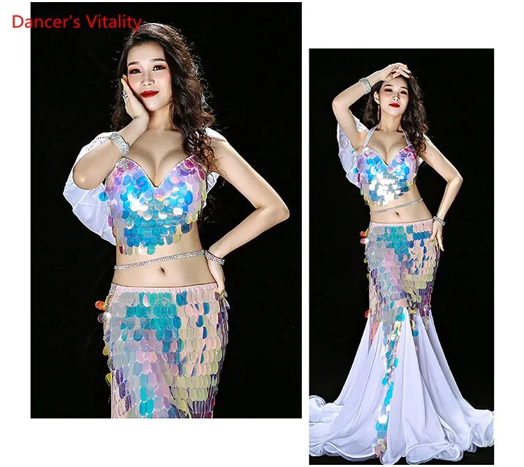 Bellydance Clothes Mermaid Sexy Long Dress Sequin Womens Oriental Belly Dance Costumes for Sale Dancing Outfits Bra skirt Suit