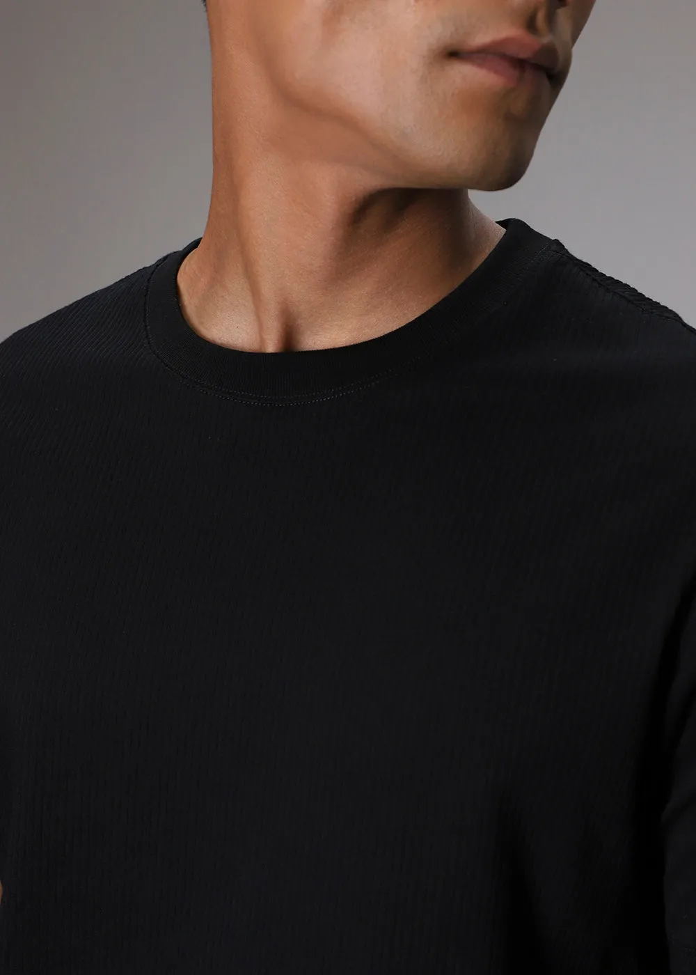 Black Ribbed Regular Fit T-shirt