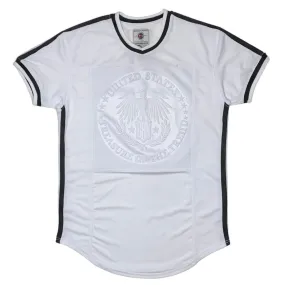 Bleeker & Mercer Embossment Varsity T-Shirt (Money/White) - T844