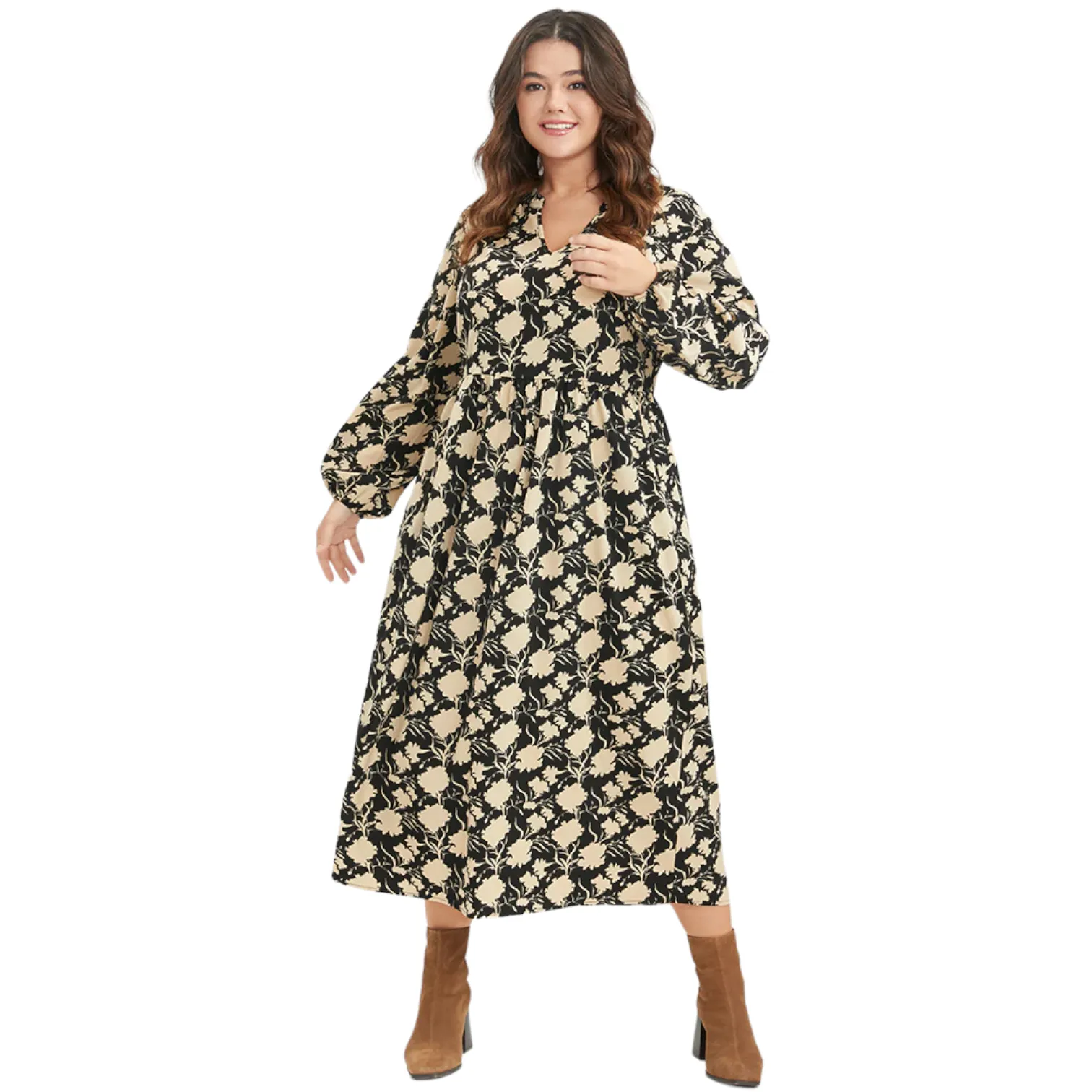 Bloomchic NEW Floral Long Sleeve Midi V Neck Dress Plus Size 28