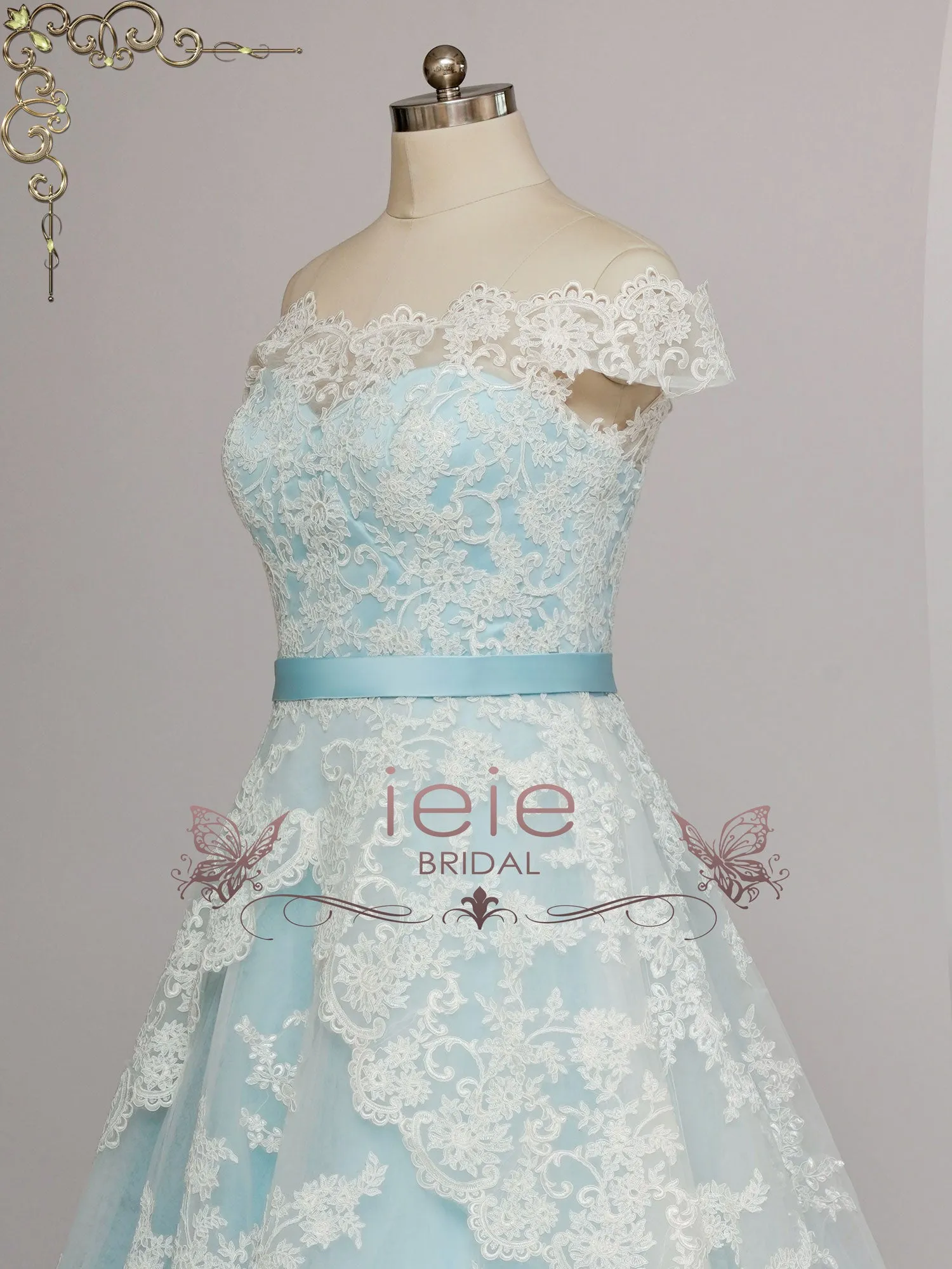 Blue Lace Wedding Dress with Tiered Lace Skirt MADELYN