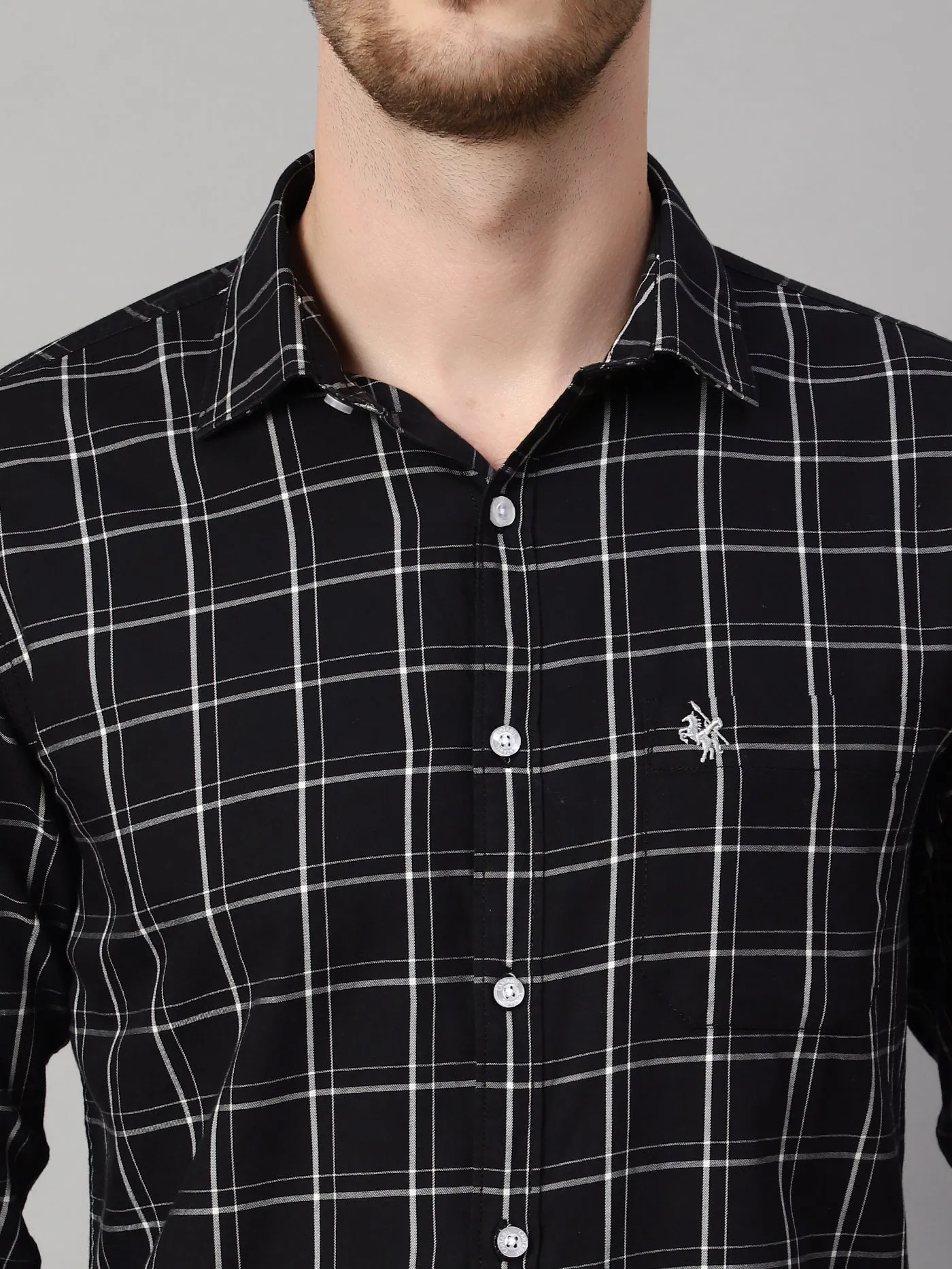 Cantabil Cotton Checkered Black Full Sleeve Casual Shirt for Men with Pocket