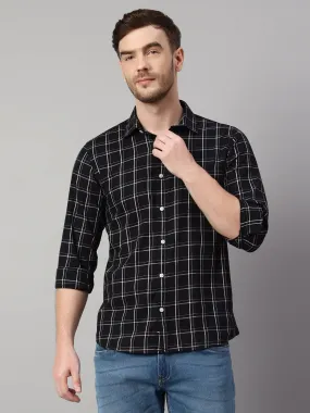 Cantabil Cotton Checkered Black Full Sleeve Casual Shirt for Men with Pocket