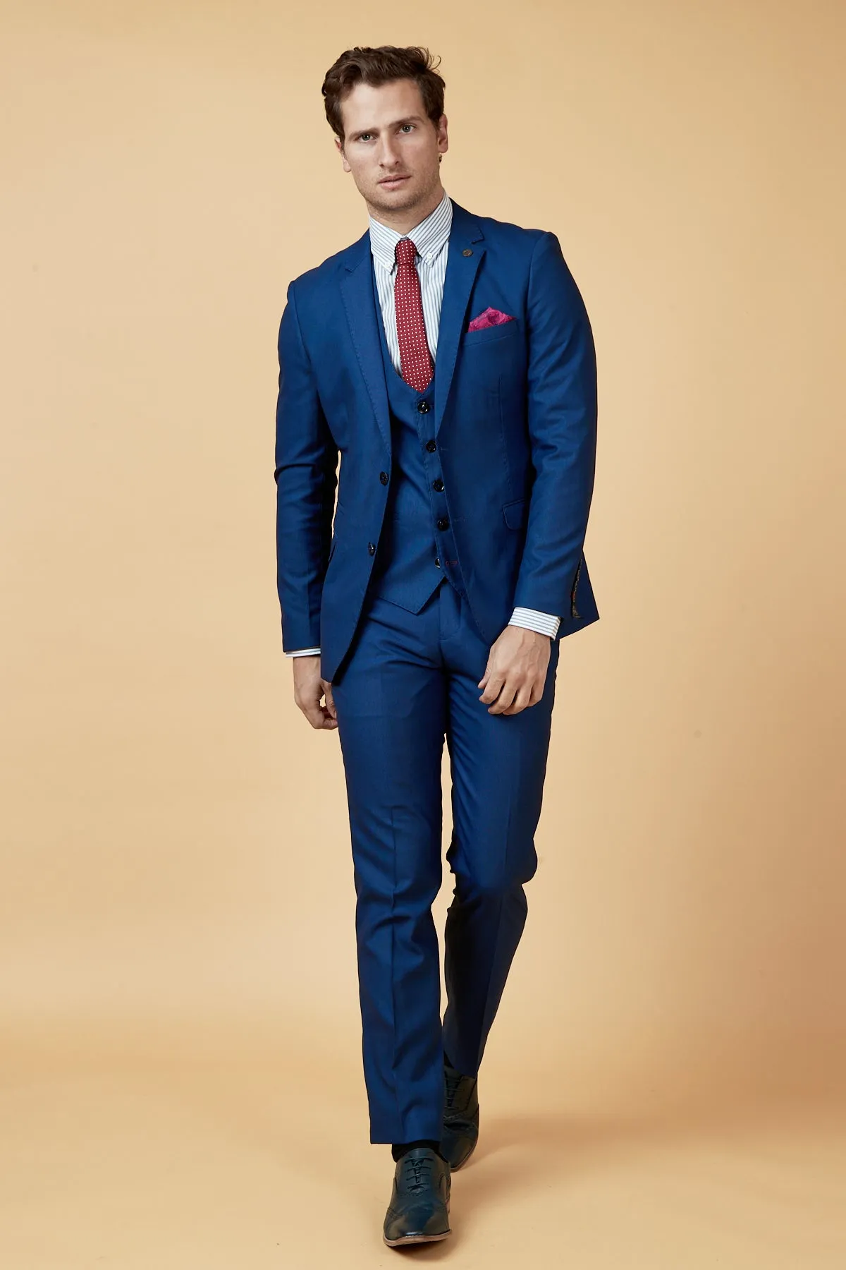 DANNY - Royal Blue Three Piece Suit With Single Breasted Waistcoat