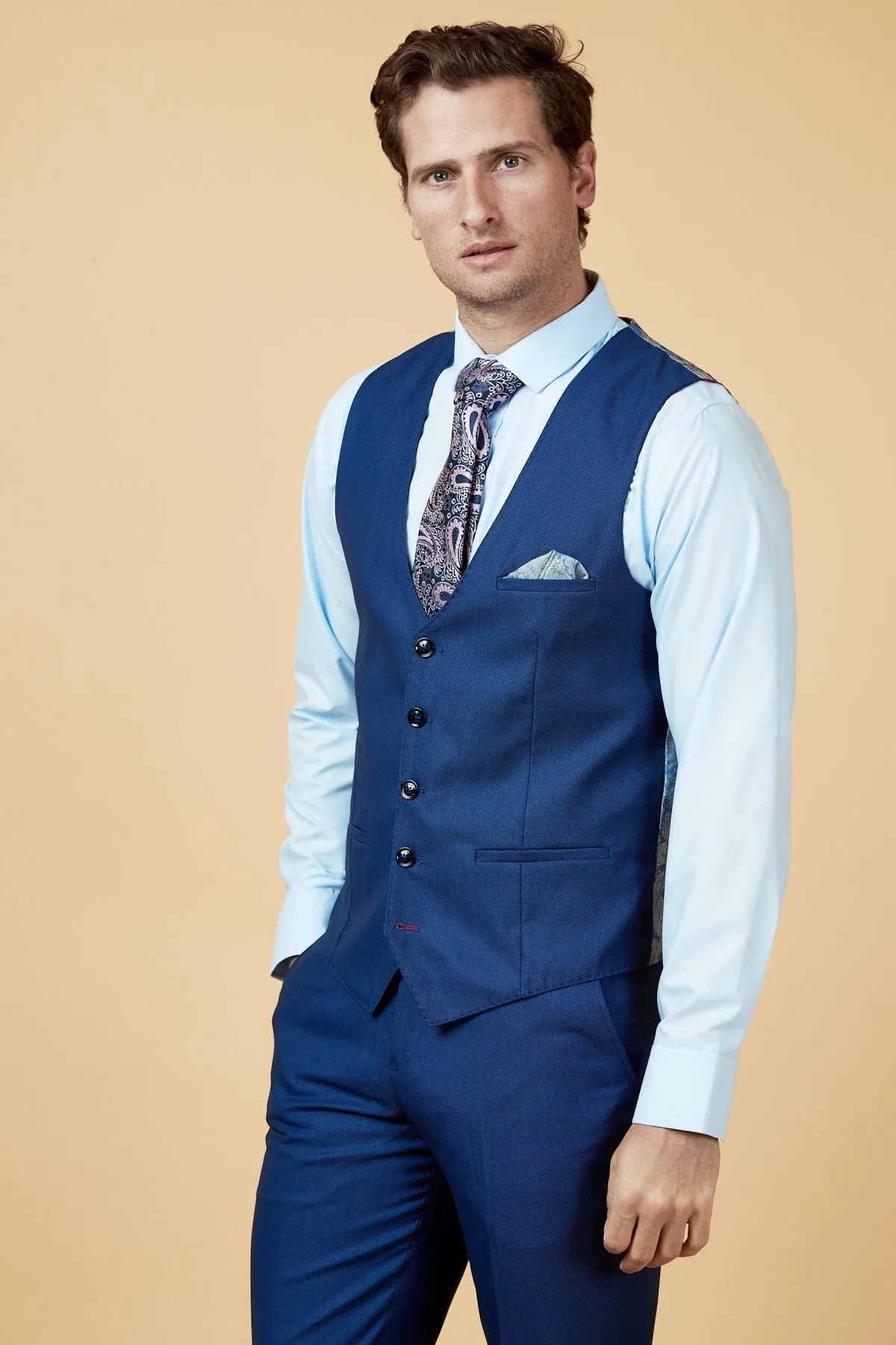 DANNY - Royal Blue Three Piece Suit With Single Breasted Waistcoat