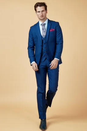 DANNY - Royal Blue Three Piece Suit With Single Breasted Waistcoat