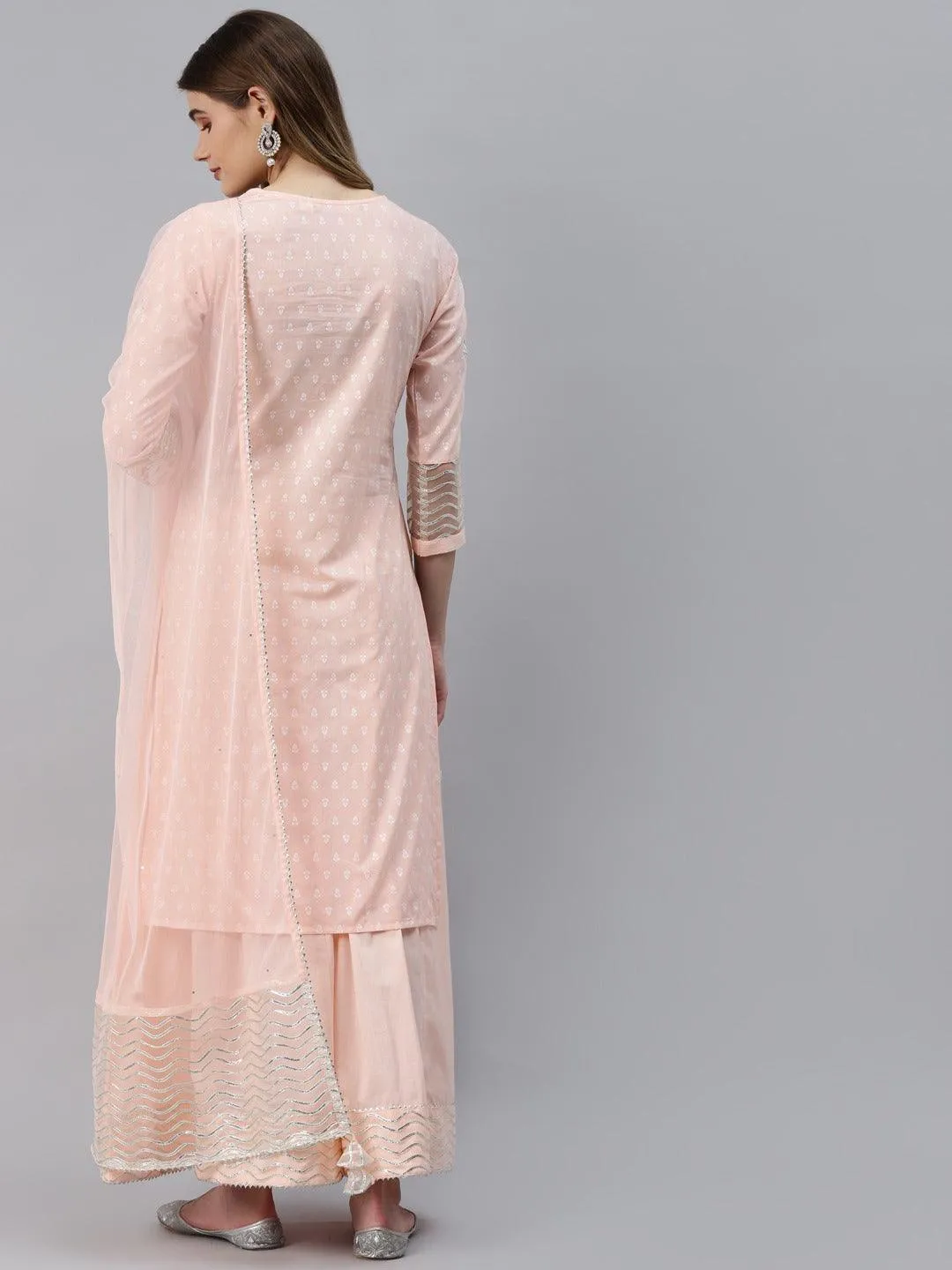 Divena Light Pink Kurta Palazzo Set with Net Dupatta