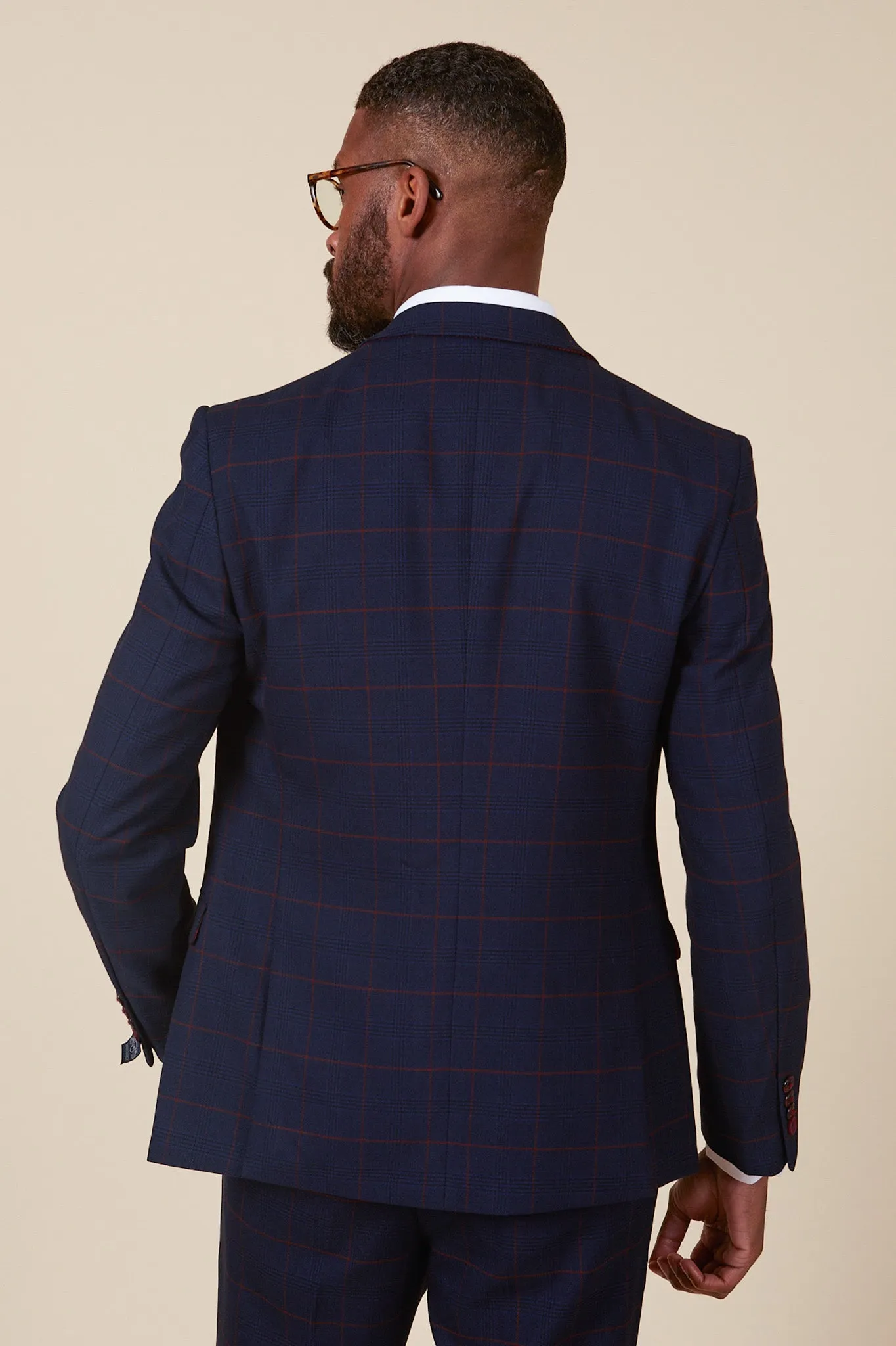 EDINSON - Navy Wine Check Two Piece Suit