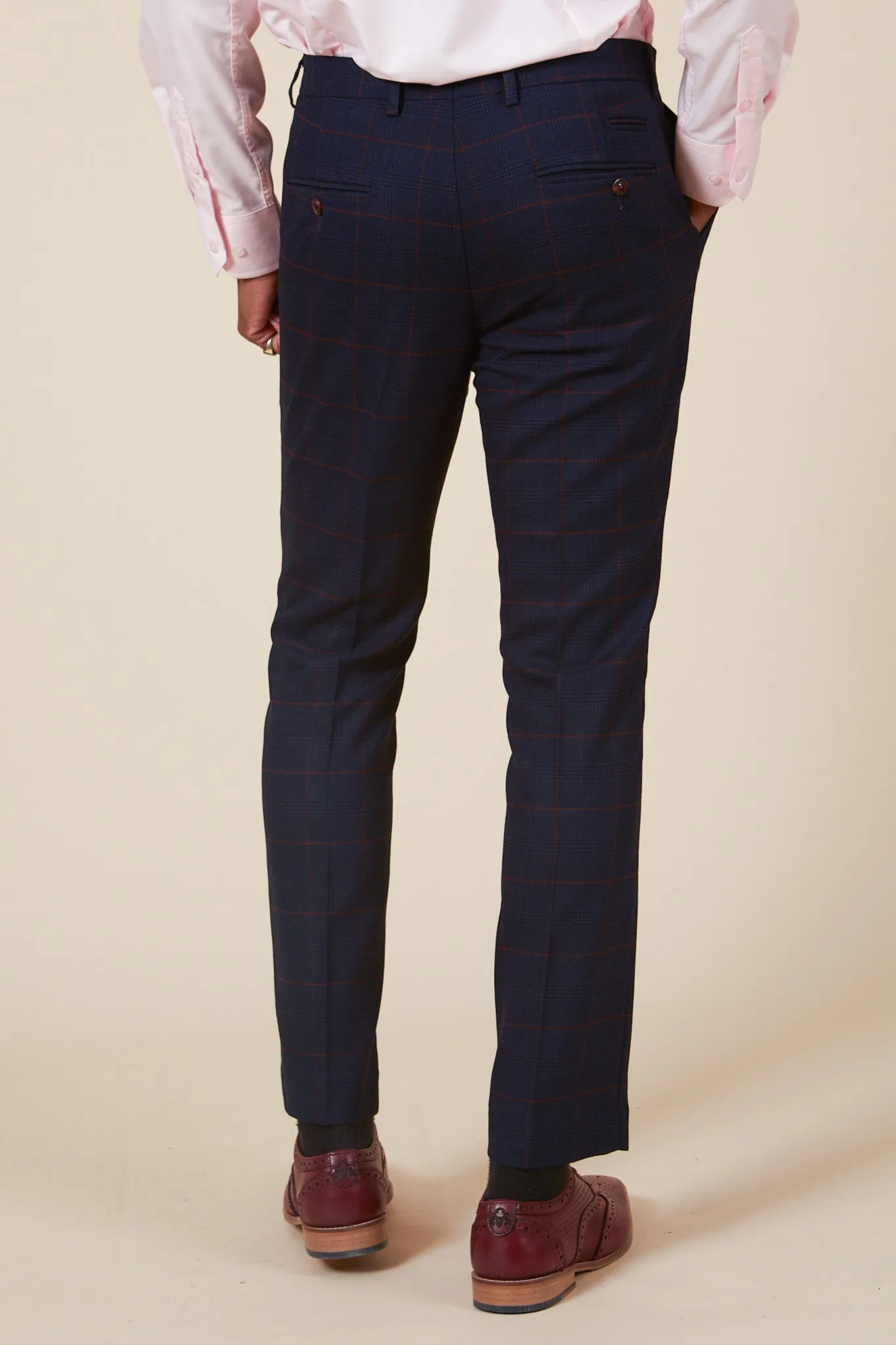 EDINSON - Navy Wine Check Two Piece Suit