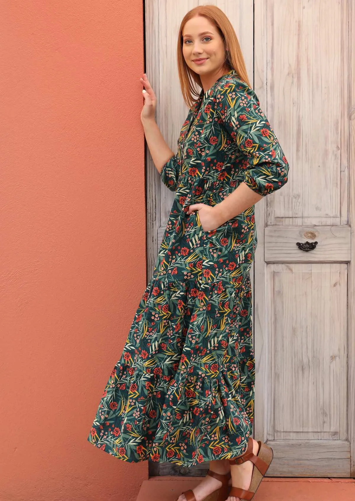 Forest Flower Tiered Maxi Dress