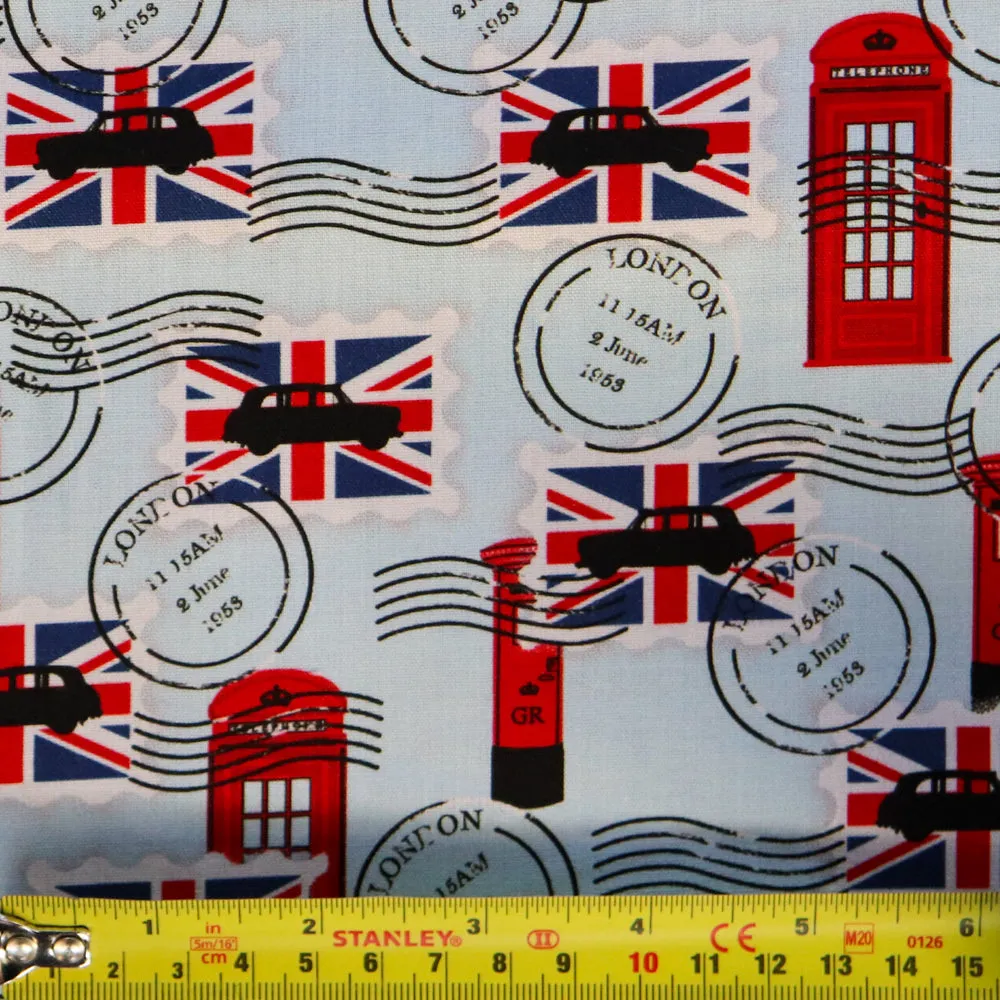 FS1172 Happy & Glorious Stamps Cotton Fabric Blue