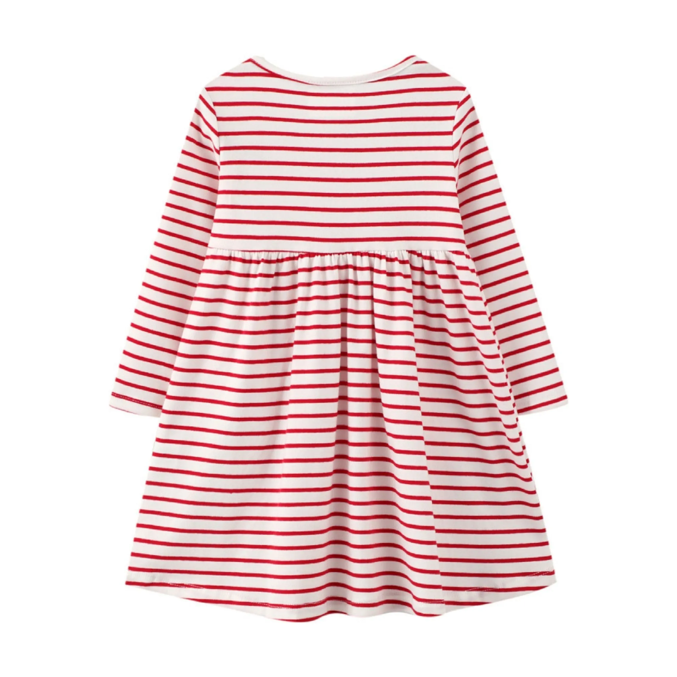 Full Sleeve Cute Cats Theme Red Striped Girls Dress, Pink