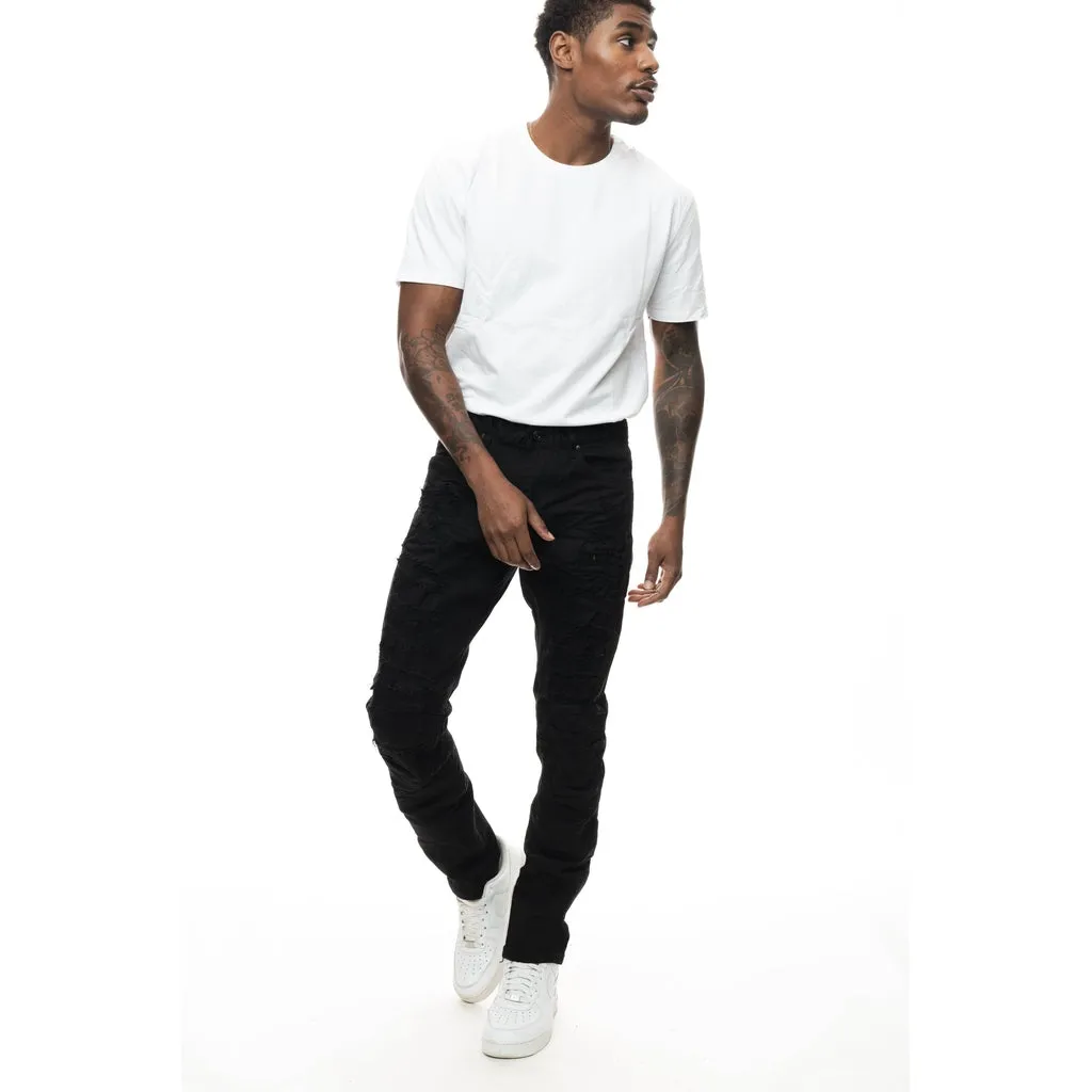 Heavy Rip Repair Slim Tapered Jeans - Jet Black