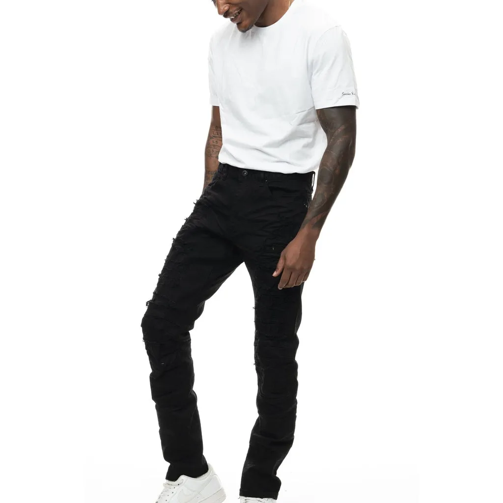 Heavy Rip Repair Slim Tapered Jeans - Jet Black