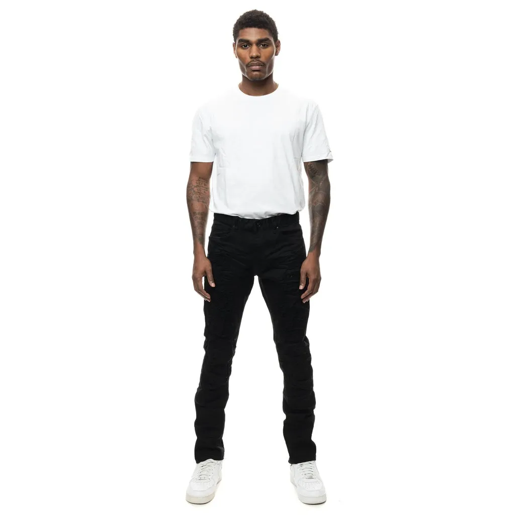 Heavy Rip Repair Slim Tapered Jeans - Jet Black