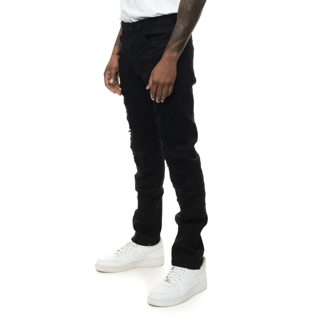 Heavy Rip Repair Slim Tapered Jeans - Jet Black