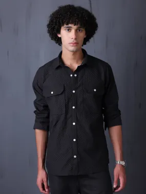 Man's Casual Imported Fabric Double Pocket Crush Shirts - Black